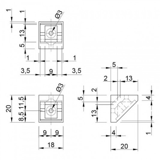 Куточок пластиковий монтажний одинарний білий - 1