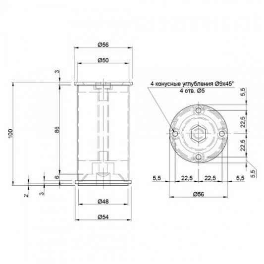 Ніжка меблева регульована NA 11C00 Н=100 RN основа хром - 1