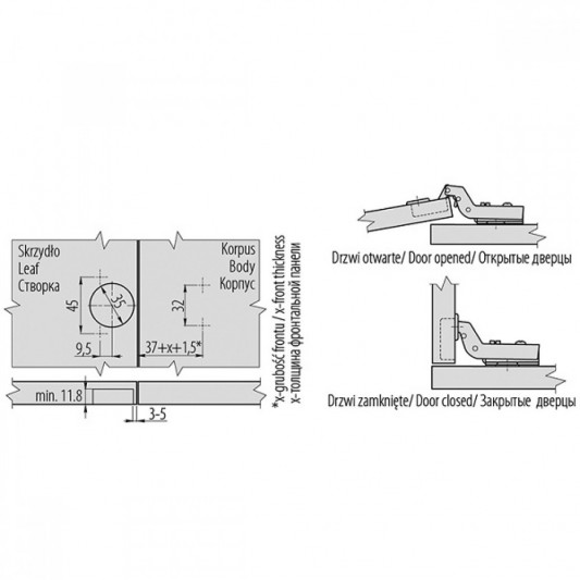 Завіса GTV внутрішня з доводчиком Clip-on H=0 Prestige - 1