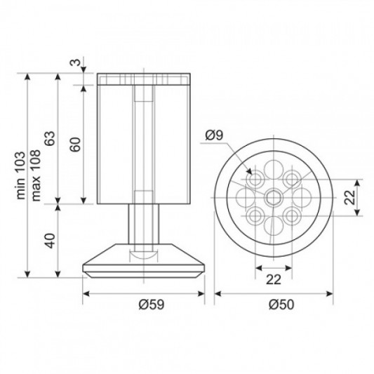 Ніжка меблева регульована NL 07 AL конус Ø50 H=100 хром - 1