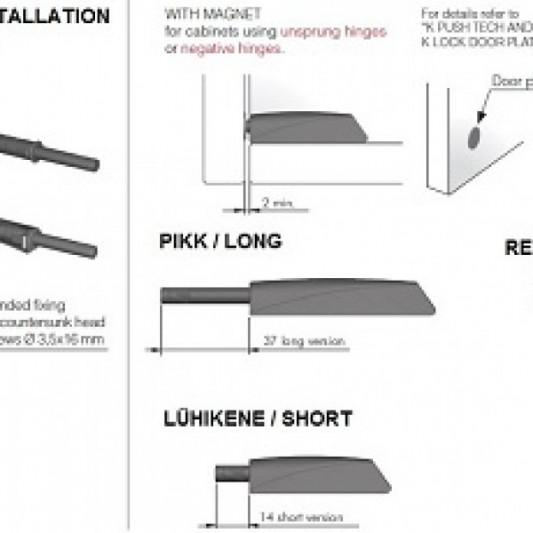 Толкатель K-Push TECH L=36 накладной с магнитом + ответная планка антрацит Italy - 0