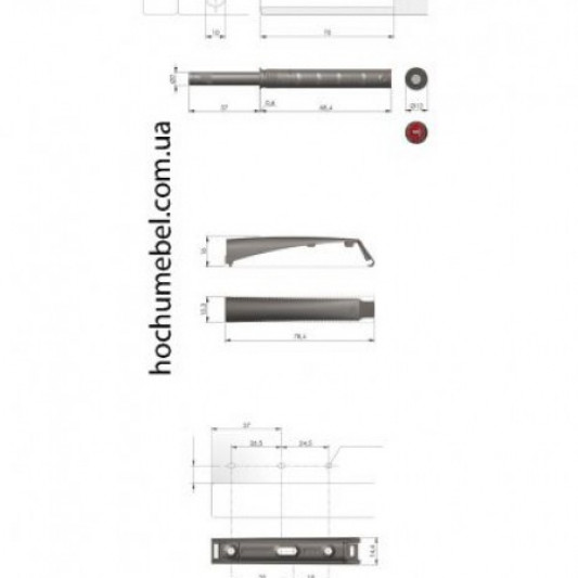 Толкатель K-Push TECH L=36 накладной с магнитом + ответная планка антрацит Italy - 1
