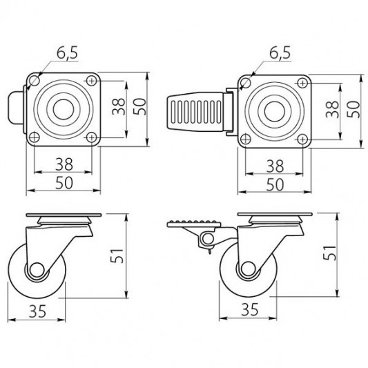 Ролик прозорий з майданчиком Ø35 з фіксатором GTV KMA - 1