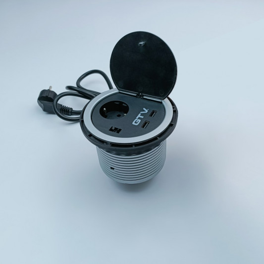 Подовжувач GTV 1 розетка SCHUKO зарядка USB 5V 2A Сірий - 1