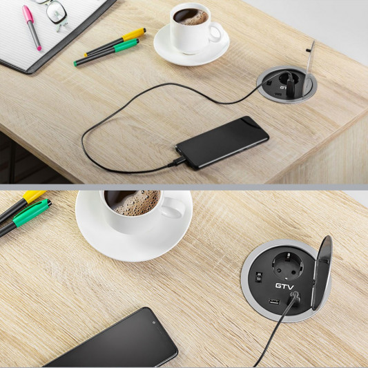 Подовжувач GTV 1 розетка SCHUKO зарядка USB 5V 2A Сірий - 3