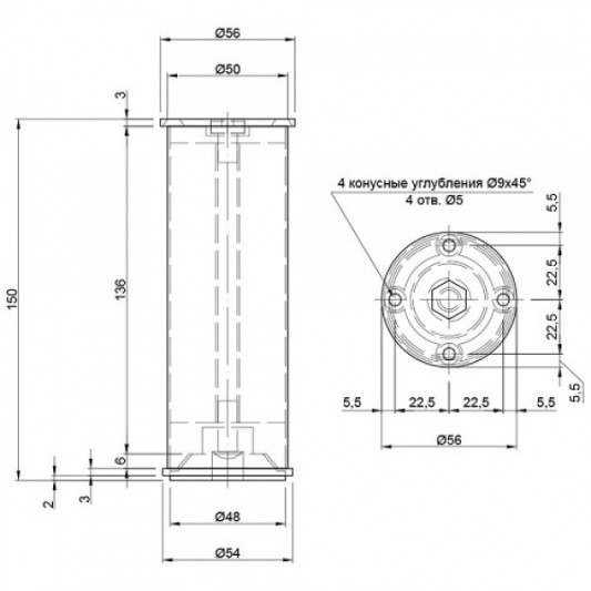 Ніжка меблева регульована NA 11C00 Н=150 RN основа хром - 1