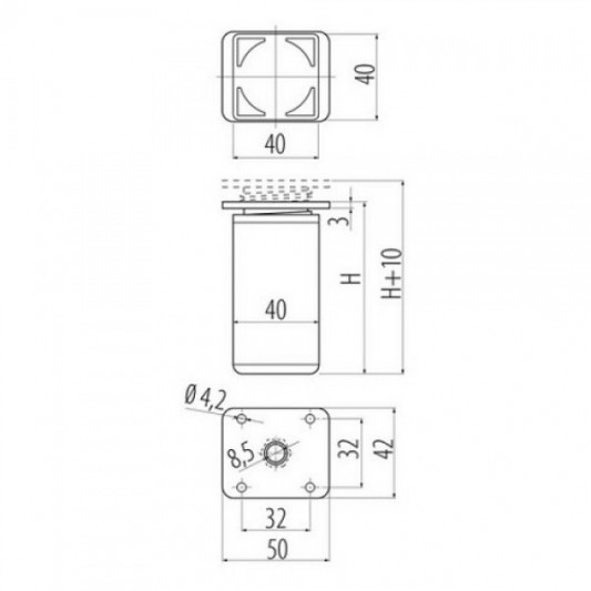 Ніжка меблева регульована 40×40 H=100 алюміній - 1