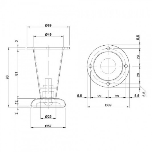 Ніжка меблева нерегульована NZ 0904 H=100 хром - 1