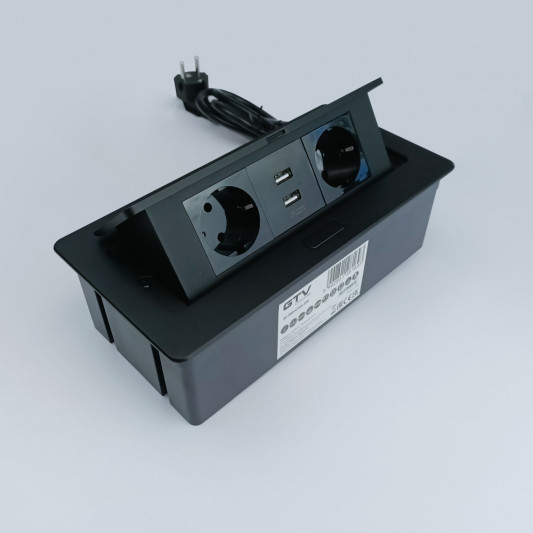 Подовжувач GTV SOFT 2 розетки SCHUKO 2xUSB провід 1,5м з вилкою Чорний - 1