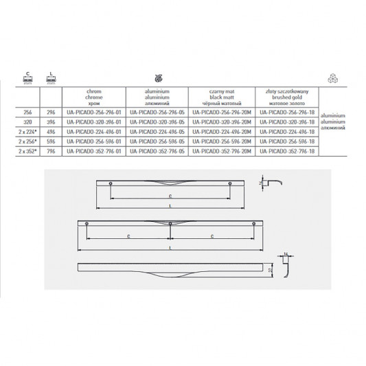 Ручка GTV PICADO 256/296/18 чорна - 2