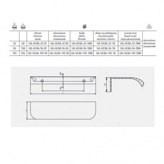 Ручка GTV HEXA 192 чорна - 2