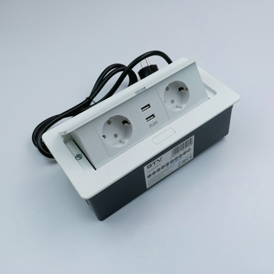 Подовжувач GTV SOFT 2 розетки SCHUKO 2xUSB провід 1,5м з вилкою Білий - 1