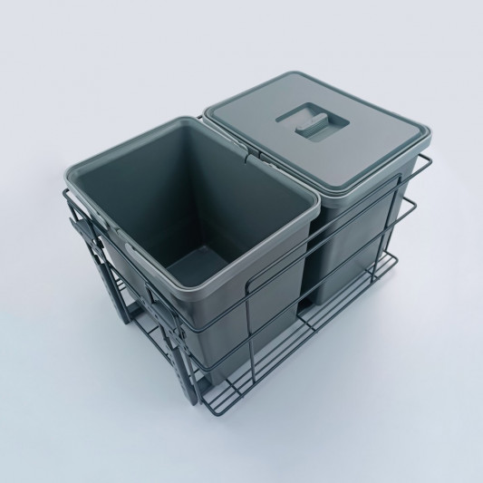 Система для відходів WXL 2 х 15 л в секцію 400мм на прихованих направляючих з кріпленням фасаду графіт - 1