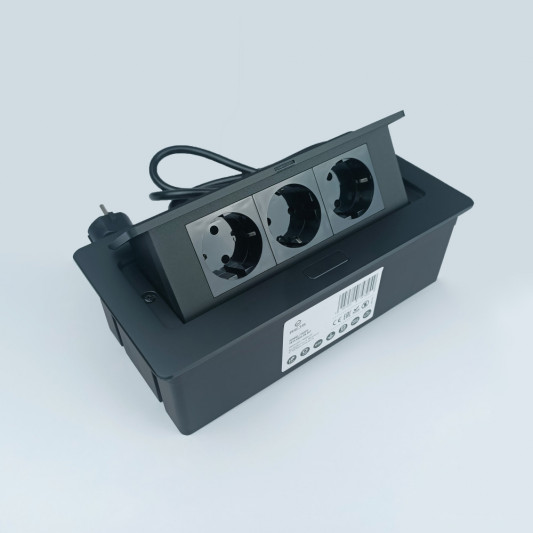 Подовжувач REJS ELEKTRIMA KWADRO 3 розетки SCHUKO з вилкою Чорний - 1